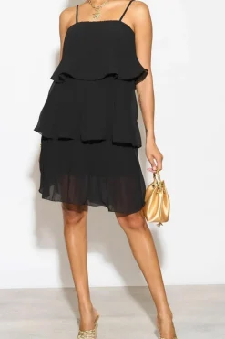 Cami Dresses*HOXTON GAL Relaxed Fit Cami Pleated Mini Dress with Layer Details Black