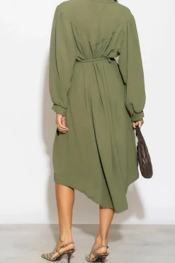 Shirt Dresses|Midi Dresses*HOXTON GAL Relaxed Fit Shirt Midi Dress Khaki