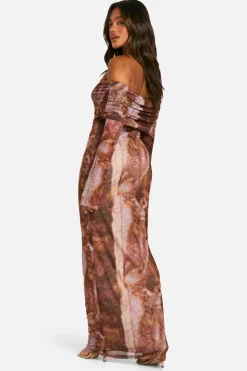Maxi Dresses|Long Sleeve Dresses*boohoo Renaissance Bardot Mesh Maxi Dress multi