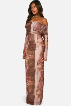 Maxi Dresses|Long Sleeve Dresses*boohoo Renaissance Bardot Mesh Maxi Dress multi