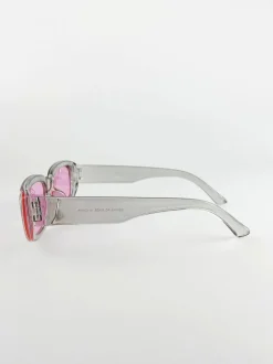 Sunglasses*SVNX Retro Rectangle Sunglasses With Pink Lenses and Light Grey Frame Multi