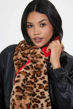 Hats & Gloves|Hats & Gloves*My Accessories London Reversible Fur Leopard and Red Scarf Multi