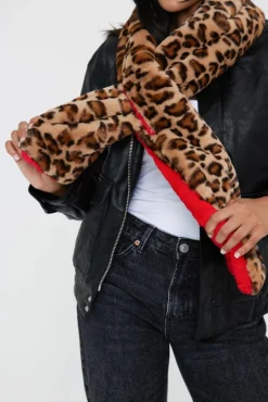 Hats & Gloves|Hats & Gloves*My Accessories London Reversible Fur Leopard and Red Scarf Multi