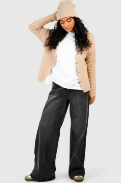Cardigans*boohoo Rhinestone Button Soft Knit Slouchy Cardigan camel