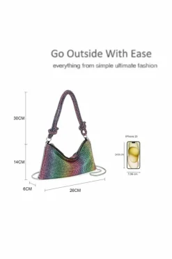 Shoulder Bags*Kitise Rhinestones Slouch Evening Clutch Bag With Handle and Strap Gold