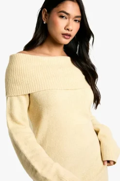 Mini Dresses|Jumper Dresses*boohoo Rib Bardot Neckline Mini Jumper Dress stone