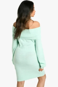 Jumper Dresses|Jumper Dresses*boohoo Rib Bardot Neckline Mini Jumper Dress mint
