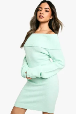 Jumper Dresses|Jumper Dresses*boohoo Rib Bardot Neckline Mini Jumper Dress mint