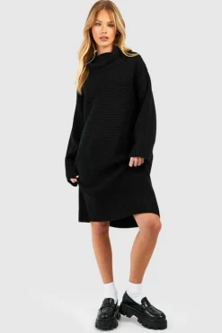 Jumper Dresses|Jumper Dresses*boohoo Rib Detail Chunky Roll Neck Jumper Dress black