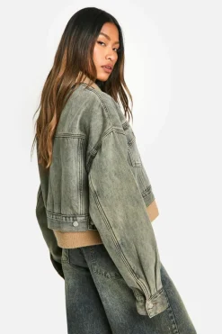 Up To 80% Off Winter Warmers|Denim Jackets*boohoo Rib Detail Denim Jacket vintage wash