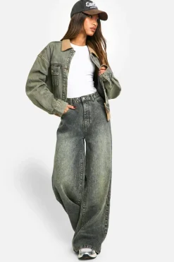 Up To 80% Off Winter Warmers|Denim Jackets*boohoo Rib Detail Denim Jacket vintage wash