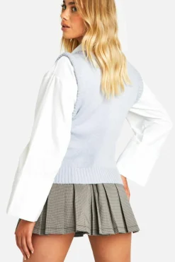 Knitted Tops*boohoo Rib Detail Loose Knitted Vest baby blue