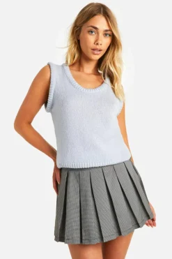 Knitted Tops*boohoo Rib Detail Loose Knitted Vest baby blue