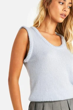 Knitted Tops*boohoo Rib Detail Loose Knitted Vest baby blue