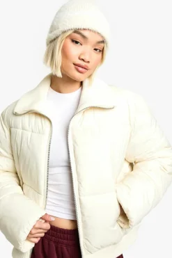 Up To 80% Off Winter Warmers|Puffer Jackets*boohoo Rib Detail Puffer Jacket cream