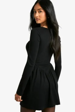 Smock Dresses*boohoo Rib Dropped Hem Smock Dress black