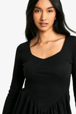 Smock Dresses*boohoo Rib Dropped Hem Smock Dress black