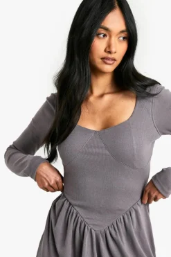 Smock Dresses*boohoo Rib Dropped Hem Smock Dress grey