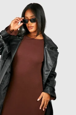 Midi Dresses*boohoo Rib Flare Sleeve Midi Dress chocolate
