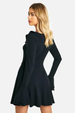 Smock Dresses*boohoo Rib Flare Sleeve Smock Dress black