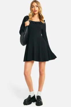 Smock Dresses*boohoo Rib Flare Sleeve Smock Dress black