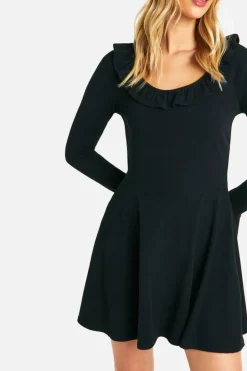 Smock Dresses*boohoo Rib Flare Sleeve Smock Dress black