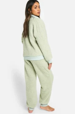 Up To 80% Off Winter Warmers|Loungewear*boohoo Rib Fleece Half Zip And Jogger Lounge Set sage