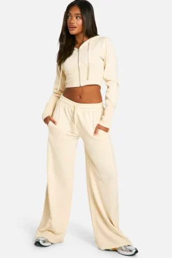 Up To 80% Off Winter Warmers|Athleisure*boohoo Rib Insert Corset Detail Hoodie And Straight Leg Jogger Tracksuit stone