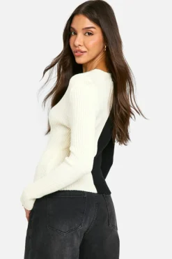 Cardigans*boohoo Rib Knit Contrast Button Cardigan black