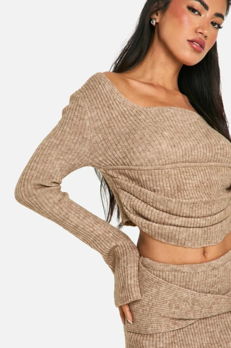Knitted Co-Ords|Skirts*boohoo Rib Knit Corset Detail Top & Mini Skirt Co-ord oatmeal