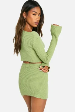 Knitted Co-Ords|Skirts*boohoo Rib Knit Corset Detail Top & Mini Skirt Co-ord lime