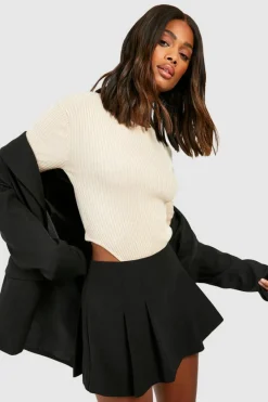 Knitted Tops*boohoo Rib Knit Crew Neck Racer Bodysuit stone