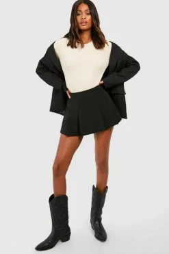 Knitted Tops*boohoo Rib Knit Crew Neck Racer Bodysuit stone