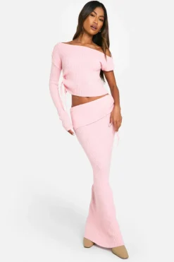 Knitted Co-Ords|Skirts*boohoo Rib Knit Crop Top & Maxi Skirt Co-ord light pink