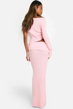 Knitted Co-Ords|Skirts*boohoo Rib Knit Crop Top & Maxi Skirt Co-ord light pink