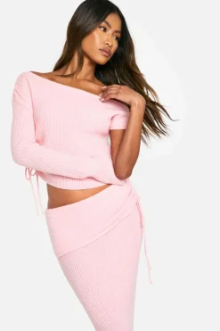 Knitted Co-Ords|Skirts*boohoo Rib Knit Crop Top & Maxi Skirt Co-ord light pink