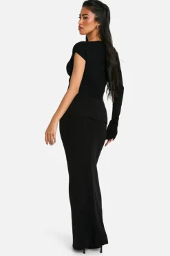 Knitted Co-Ords|Skirts*boohoo Rib Knit Crop Top & Maxi Skirt Co-ord black