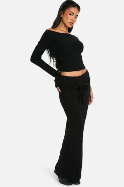 Knitted Co-Ords|Skirts*boohoo Rib Knit Crop Top & Maxi Skirt Co-ord black