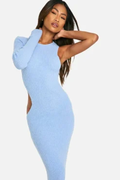 Jumper Dresses|Jumper Dresses*boohoo Rib Knit Long Sleeve Cut Out Maxi Dress dusty blue