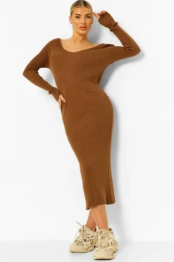 Jumper Dresses|Jumper Dresses*boohoo Rib Knit Midaxi Dress rust