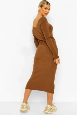 Jumper Dresses|Jumper Dresses*boohoo Rib Knit Midaxi Dress rust