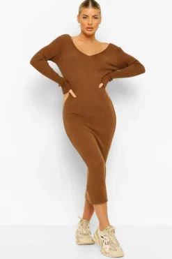 Jumper Dresses|Jumper Dresses*boohoo Rib Knit Midaxi Dress rust