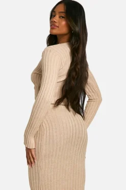 Cardigans*boohoo Rib Knit Tie Front Knitted Cardigan camel