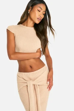 Knitted Co-Ords*boohoo Rib Knit Top & Draped Maxi Skirt Co-ord beige