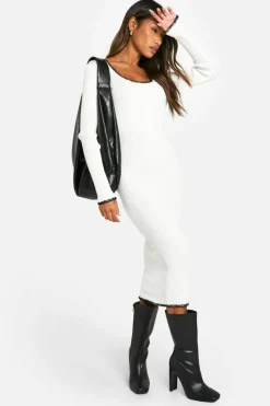 Jumper Dresses|Jumper Dresses*boohoo Rib Knitted Blanket Stitch Midaxi Dress cream