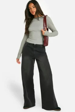Long Sleeve Tops*boohoo Rib Open Back Long Sleeve Top grey