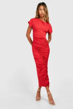 Bodycon Dresses*boohoo Rib Ruched Maxi Dress red