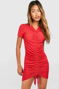 Bodycon Dresses*boohoo Rib Ruched Mini Dress red