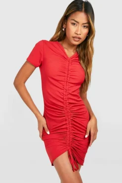 Bodycon Dresses*boohoo Rib Ruched Mini Dress red