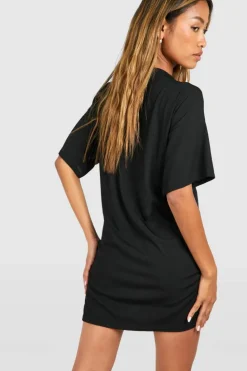 T-Shirt Dresses|Shirt Dresses*boohoo Rib Ruched Mini T-shirt Dress black